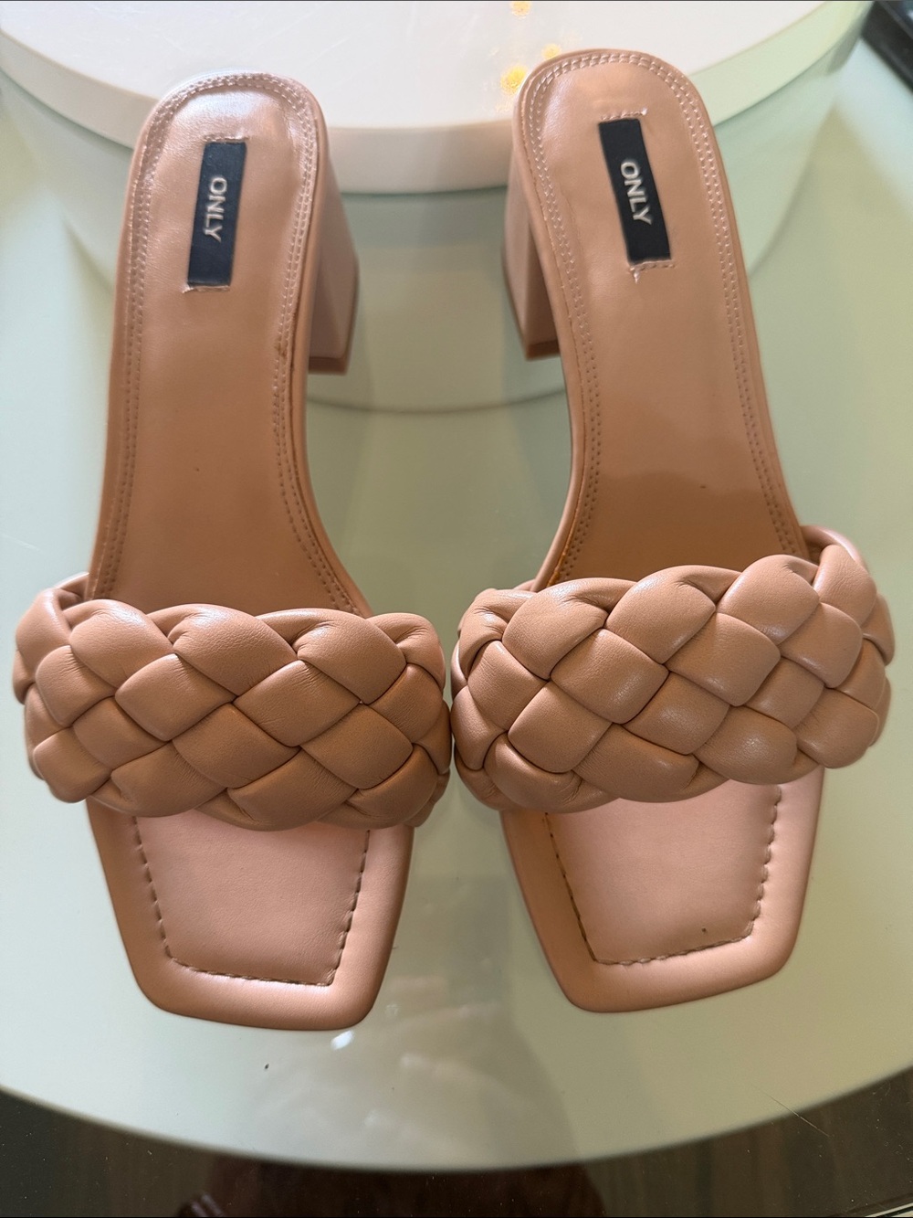 ONLY Braided Tan Block Heel Slides Size 6.5